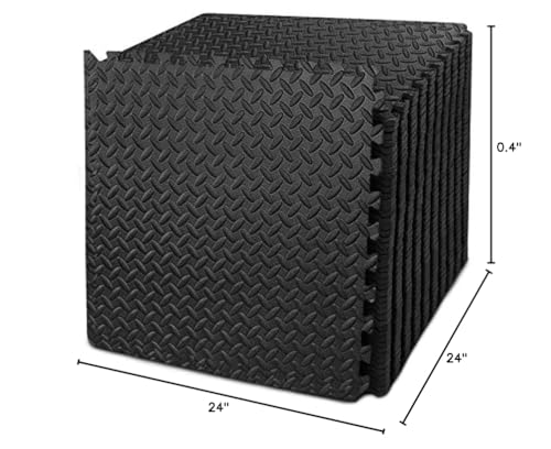 BEAUTYOVO EVA foam mats, 48 tiles 24x24, 192 sqft interlocking gym flooring, black