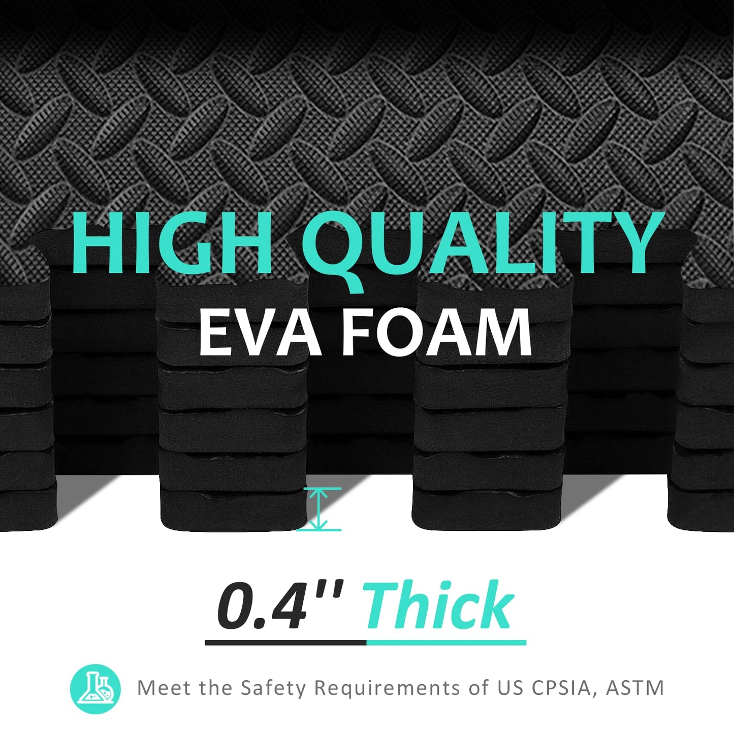 BEAUTYOVO EVA foam mats, 48 tiles 24x24, 192 sqft interlocking gym flooring, black
