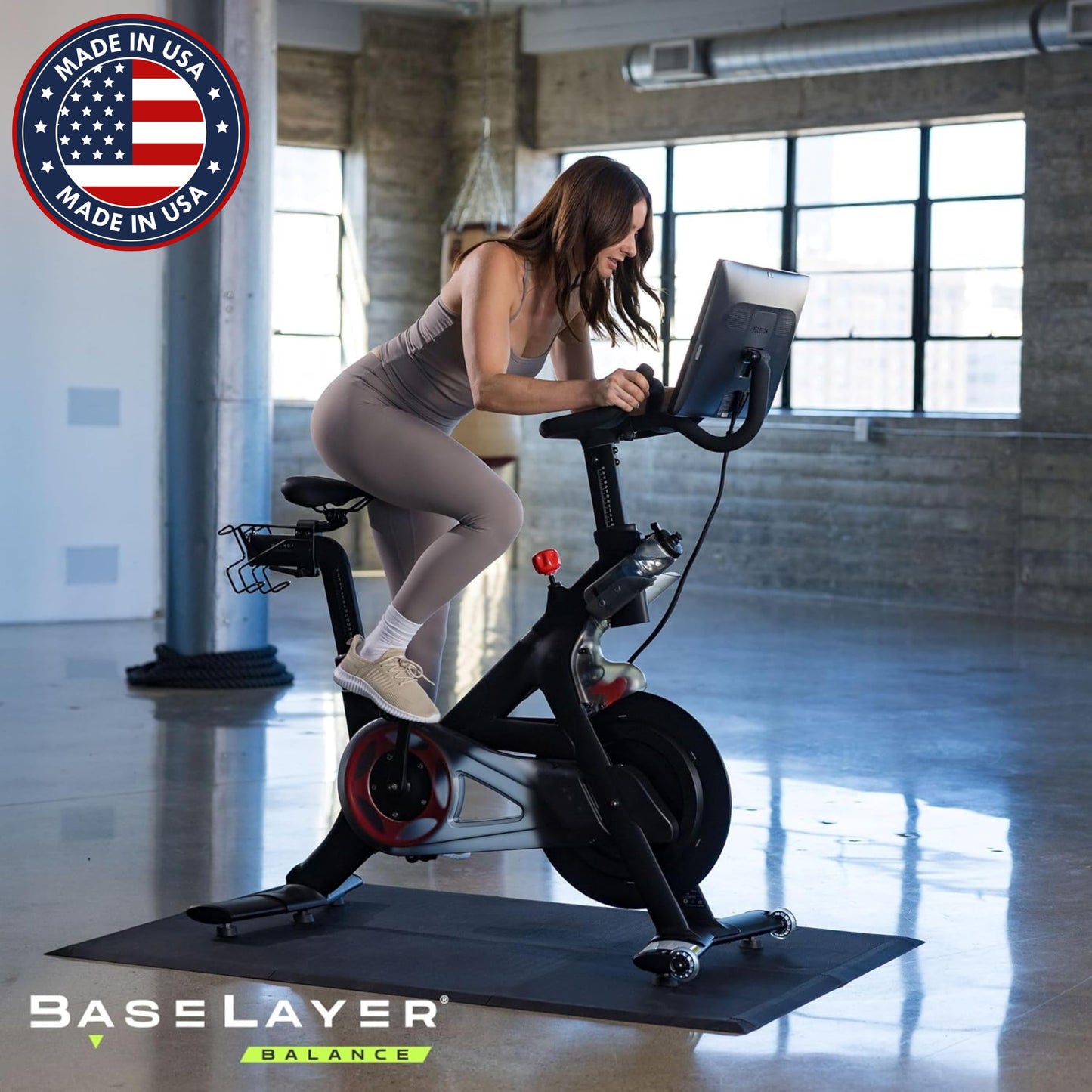 Baselayer Balance ½" TPE tiles, 30 sqft, odor-free rubber-like flooring, cardio use, black
