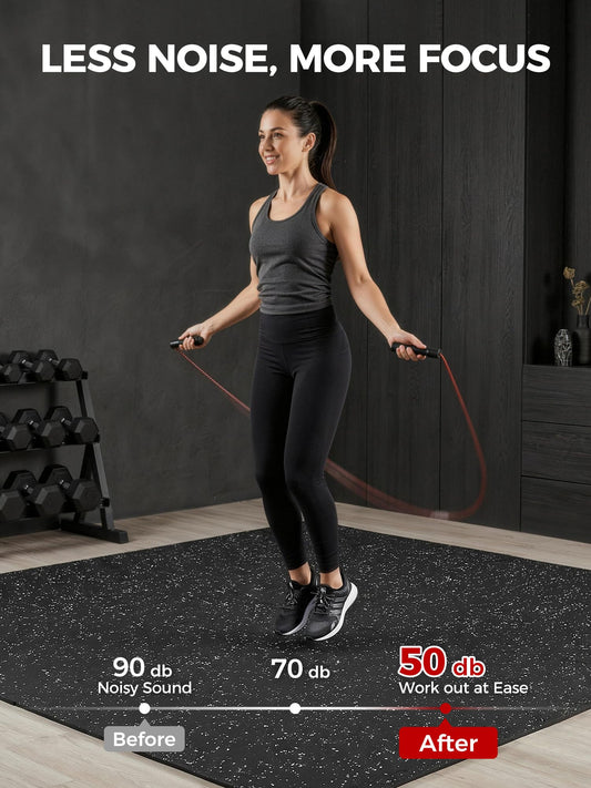 HIAARO 0.56" gym flooring, 96 sqft, 24 EVA tiles 24x24, black/white