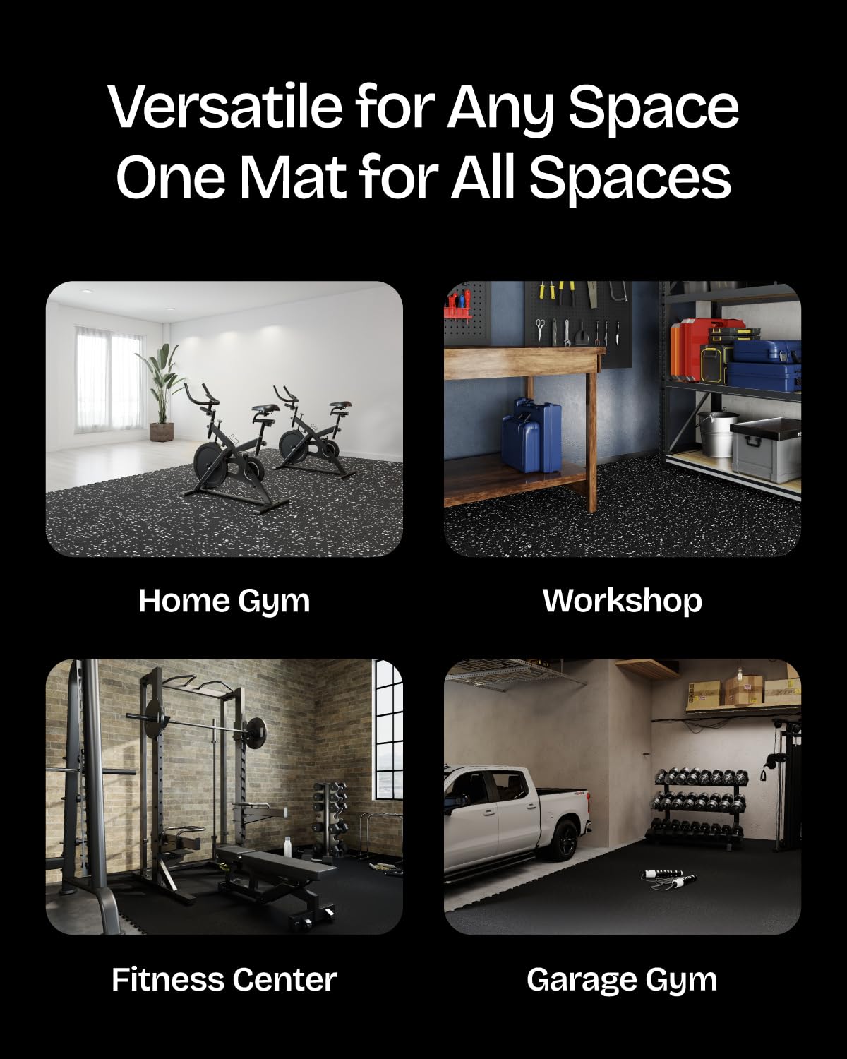 Vivaluz 0.56" gym flooring, 96 sqft, 24 EVA rubber-top tiles, 2'x2', home gym mats