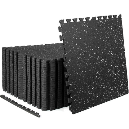 HIAARO 0.56" gym flooring, 96 sqft, 24 EVA tiles 24x24, black/white