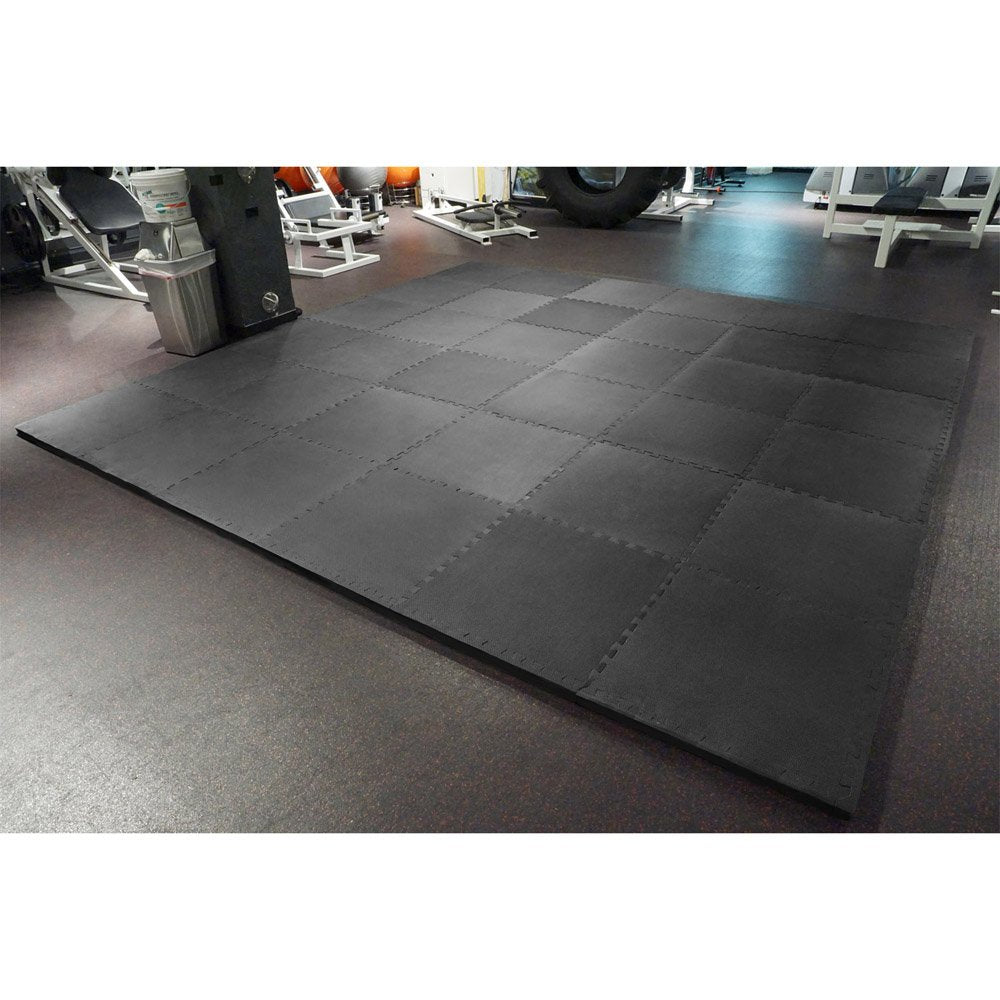 Meister X-Thick 1.5" EVA foam mats, 2'x2', 25 tiles, 100 sqft, MMA & gymnastics, black