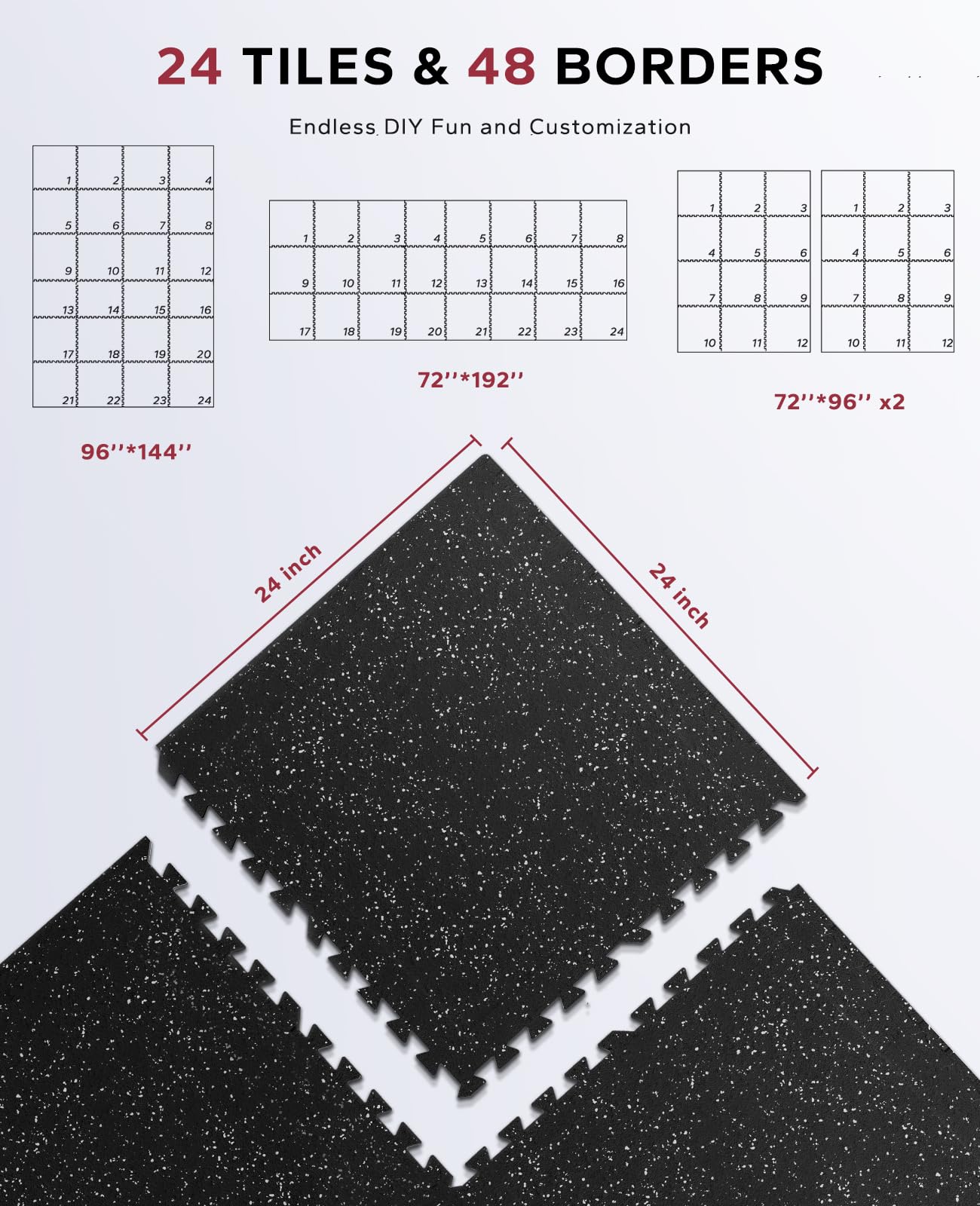 HAPBEAR 0.56" heavy-duty EVA mats, 24 pcs 96 sqft, treadmill & home gym flooring