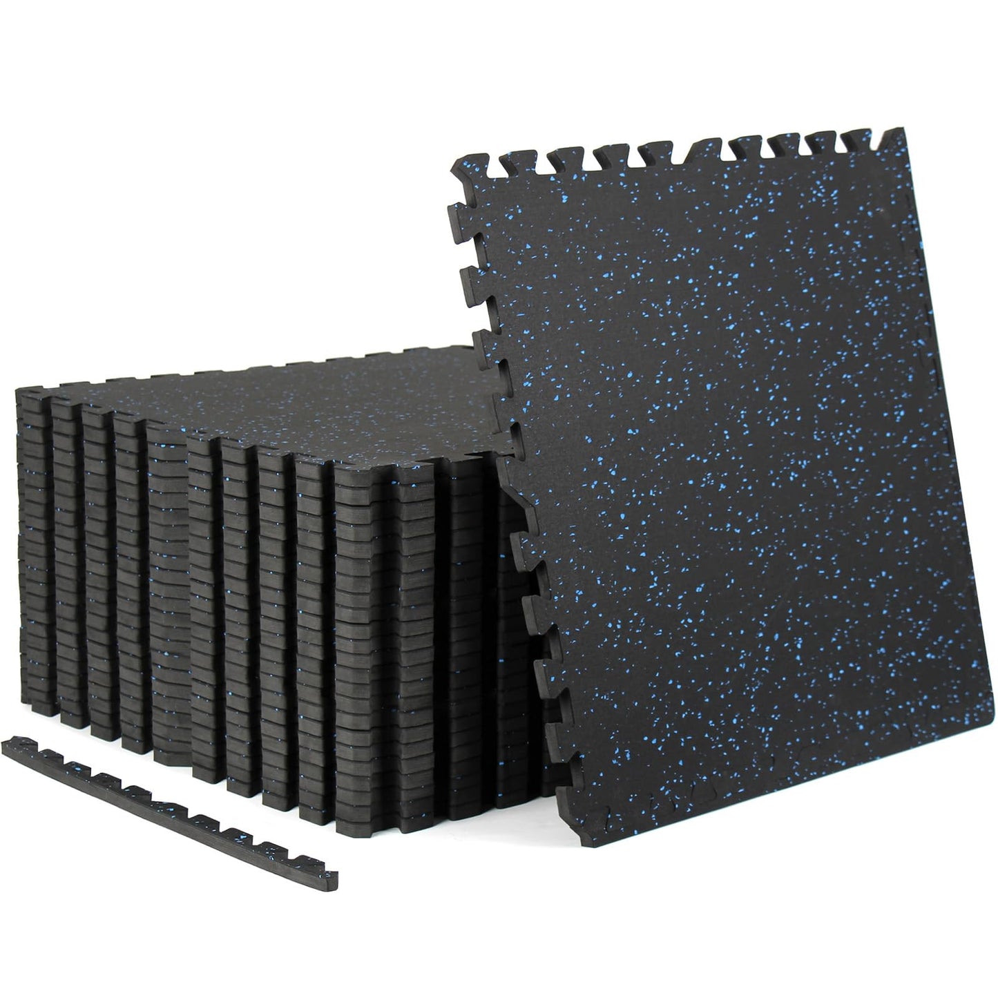HIAARO 0.56" gym mats, 96 sqft, 24 rubber-top EVA tiles 24x24, black/blue