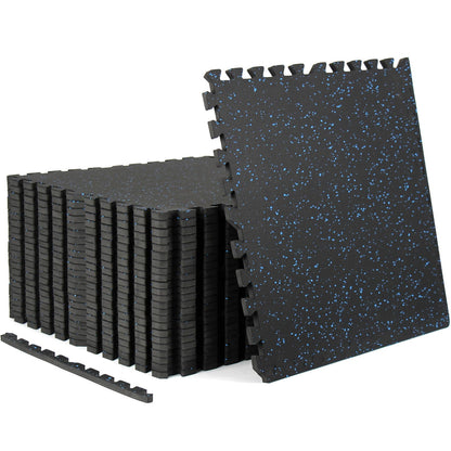 HIAARO 0.56" gym mats, 96 sqft, 24 rubber-top EVA tiles 24x24, black/blue