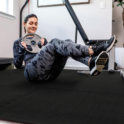 SUPERJARE 0.56" EVA rubber-top mats, 96 sqft, 24 pcs interlocking gym flooring black