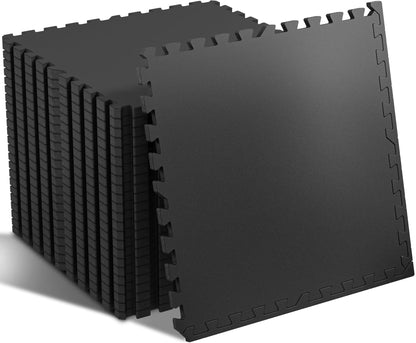 SUPERJARE 0.56" EVA rubber-top mats, 96 sqft, 24 pcs interlocking gym flooring black