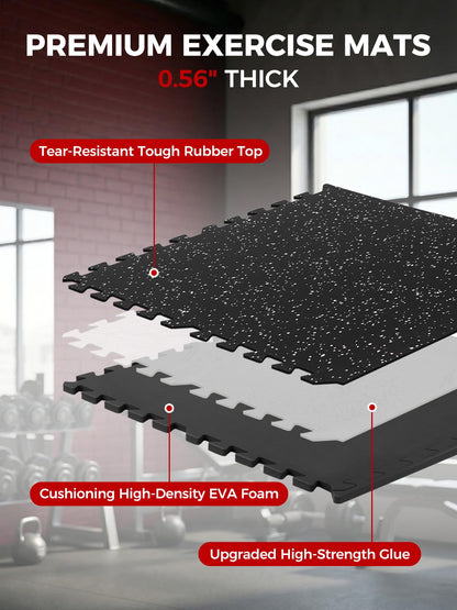 HIAARO 0.56" gym flooring, 96 sqft, 24 EVA tiles 24x24, black/white