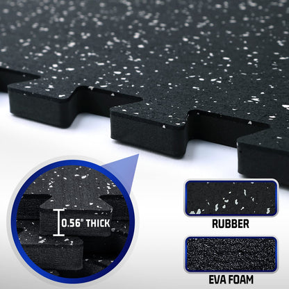 SUPERJARE 0.56'' Thick 24 Pcs 96 Sq Ft Rubber Top EVA Foam Interlocking Gym Flooring Mats, Home Gym Workout, Black/Grey