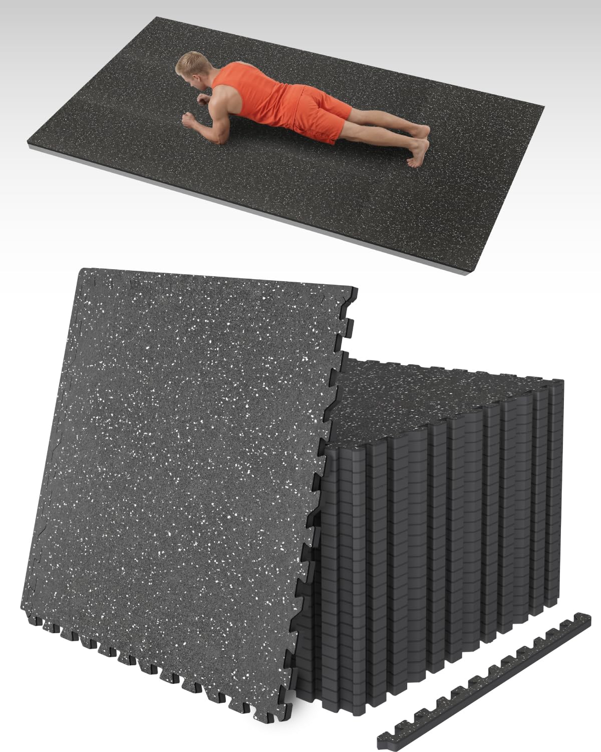 Vivaluz 0.56" gym flooring, 96 sqft, 24 EVA rubber-top tiles, 2'x2', home gym mats