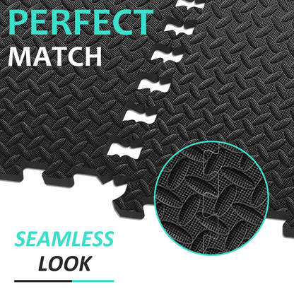BEAUTYOVO EVA foam mats, 48 tiles 24x24, 192 sqft interlocking gym flooring, black