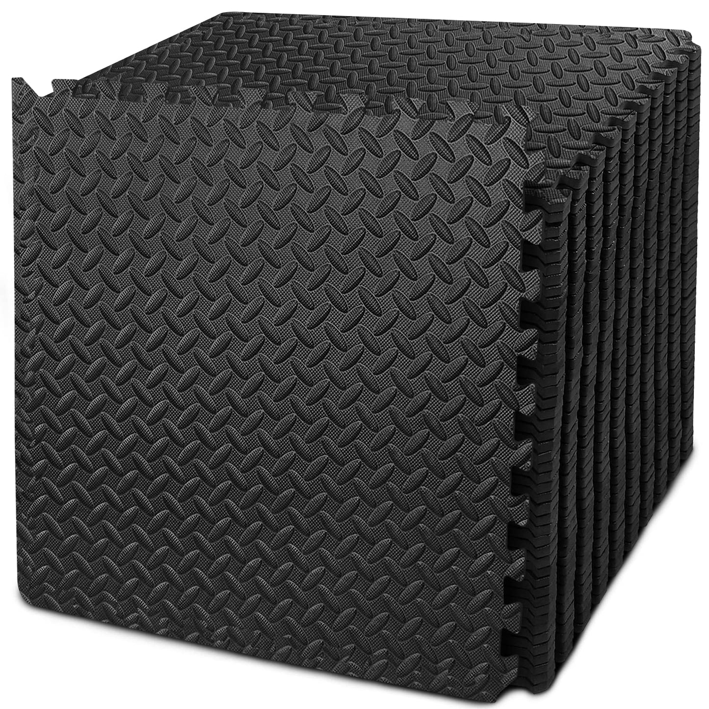 BEAUTYOVO EVA foam mats, 48 tiles 24x24, 192 sqft interlocking gym flooring, black