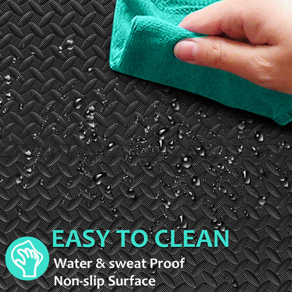 BEAUTYOVO EVA foam mats, 48 tiles 24x24, 192 sqft interlocking gym flooring, black