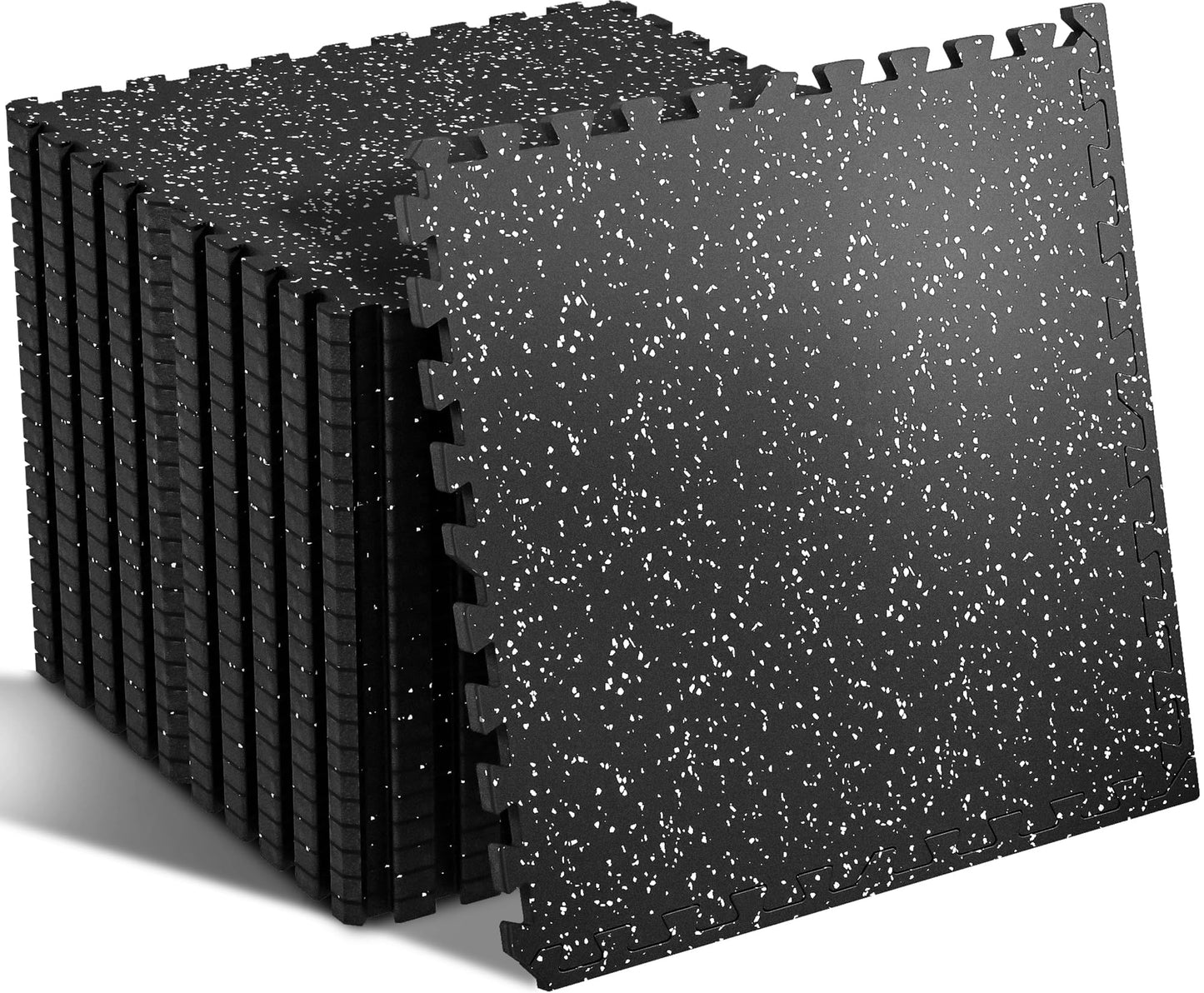SUPERJARE 0.56'' Thick 24 Pcs 96 Sq Ft Rubber Top EVA Foam Interlocking Gym Flooring Mats, Home Gym Workout, Black/Grey