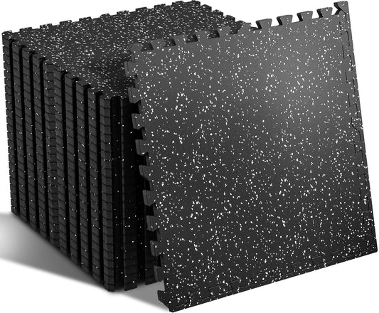 SUPERJARE 0.56'' Thick 24 Pcs 96 Sq Ft Rubber Top EVA Foam Interlocking Gym Flooring Mats, Home Gym Workout, Black/Grey