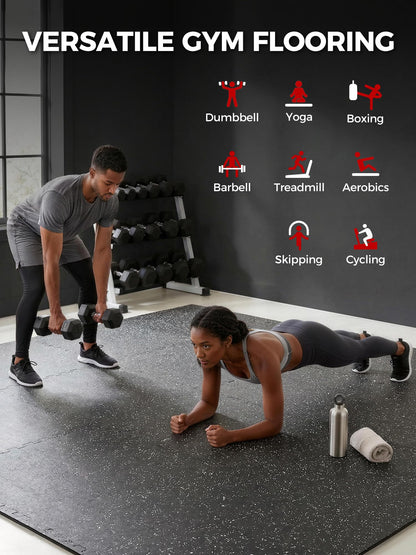 HIAARO 0.56" gym flooring, 96 sqft, 24 EVA tiles 24x24, black/white