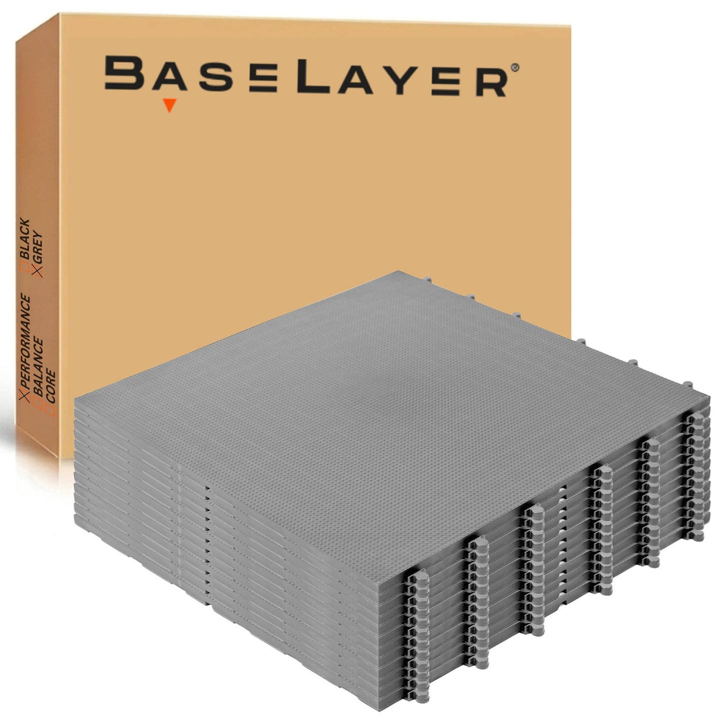 Baselayer Performance ½" TPE tiles, 30 sqft, heavy equipment gym flooring, gray