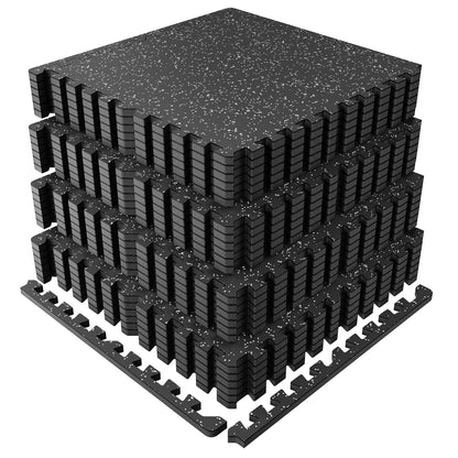 PRAISUN 0.6" thick rubber-top mats, 96 sqft, 24 pcs EVA flooring, black/grey