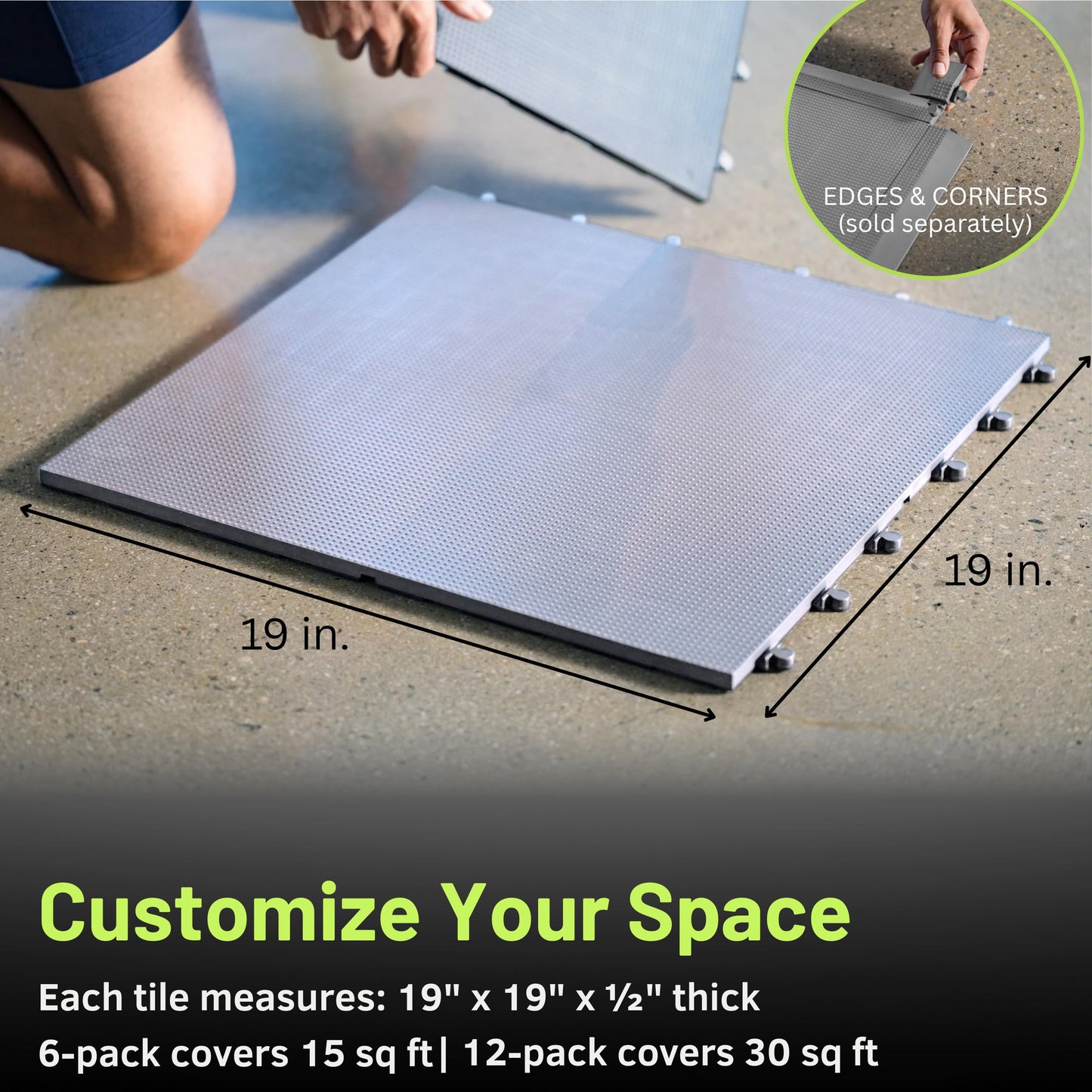 Baselayer Performance ½" TPE tiles, 30 sqft, heavy equipment gym flooring, gray