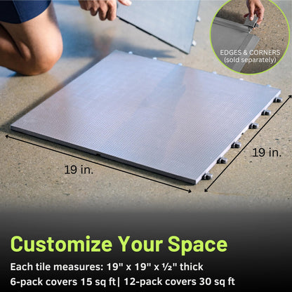 Baselayer Performance ½" TPE tiles, 30 sqft, heavy equipment gym flooring, gray