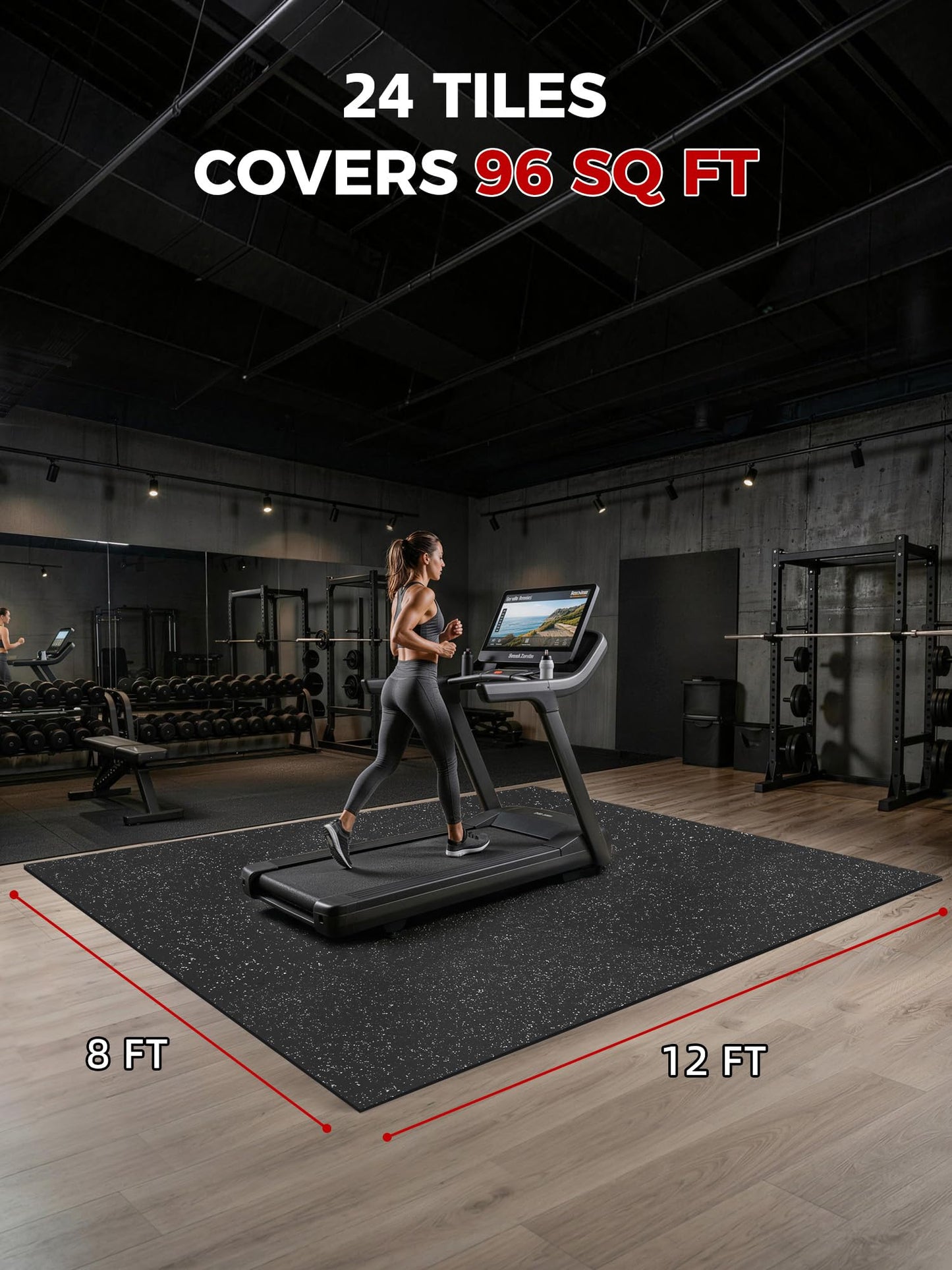 HIAARO 0.56" gym flooring, 96 sqft, 24 EVA tiles 24x24, black/white