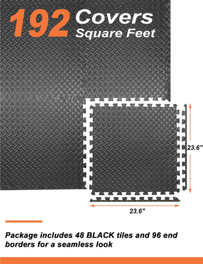 innhom Exercise Mat for Home Gym Floor Workout, Foam Floor Tiles for Equipment Garage, 48 Pieces Black