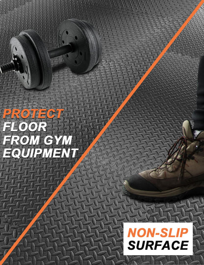 innhom Exercise Mat for Home Gym Floor Workout, Foam Floor Tiles for Equipment Garage, 48 Pieces Black