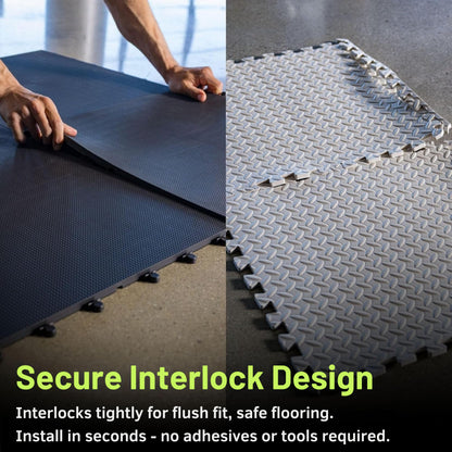 Baselayer Balance ½" TPE tiles, 30 sqft, odor-free rubber-like flooring, cardio use, black